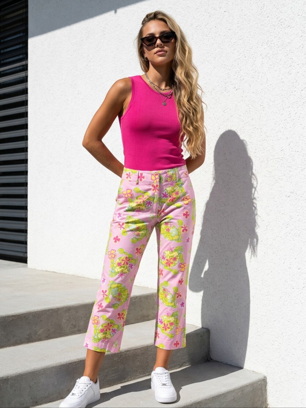 Lilly Pulitzer Vintage Y2k Crab Crop Pink And Green Floral Pants.